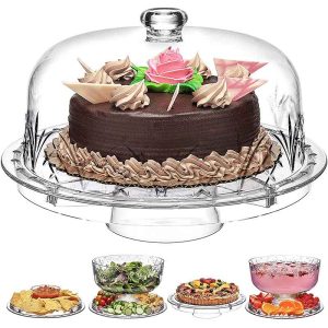 Homeries Acrylic Cake Stand with Dome Cover (6 in 1)