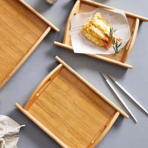 Bamboo Serving Tray Set with Handles - Set of 3
