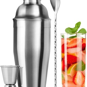 (24oz) Cocktail Shaker Set - Professional Drink Shaker, Jigger & Cocktail Spoon Set - Premium Stainless Steel Martini Shaker - Rustproof Bar Shaker, Spoon excluded.