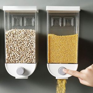 Wall Mounted Dry Food Dispenser - 2-Grid Storage Kitchen Food Dry Food Dispenser, Whole Grains Rice Bucket Wall-Mounted Rice Storage Tank For Home and Kitchen
