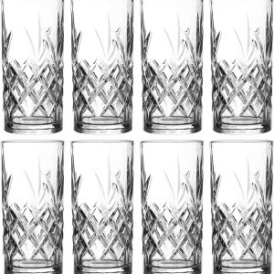 Dishwasher Safe 12 Ounce Cups or Soda Trendy and Elegant Dishware Textured Designer Glassware for Drinking Water Beer Royalty Art Kinsley Tall Highball Glasses Set of 8 