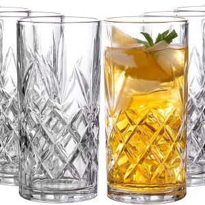 Royalty Art Kinsley Clovelly Tall Highball Glasses Set of 6, 12 Ounce Cups, Textured Designer Glassware for Drinking Water, Beer, or Soda, Trendy and Elegant Dishware, Dishwasher Safe (Highball)