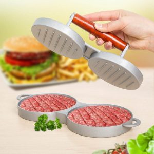 SMARTWARE Double Burger Press Patty Maker Non Stick Hamburger Mold with for BBQ Kitchen Tool Grilling, only at smartware kitchen