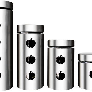 Decadent 4 Piece Glass Canister Set - Polished Steel and Apple Windows