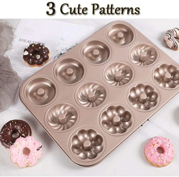 Donut Pan, NonStick 12 Cavity Doughnut Baking Pans Donut Maker Carbon Steel Donut Mold Tray for