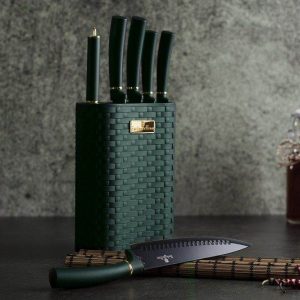 Berlinger Haus 7 Piece Non-Stick Coating Knife Set with Stand - Emerald