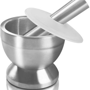 Mortar and Pestle, Sopito 18/8 Stainless Steel Spice Grinder Pill Crusher with Lid for Crushing Grinding Ergonomic Design with Anti Slip Base and Comfy Grip