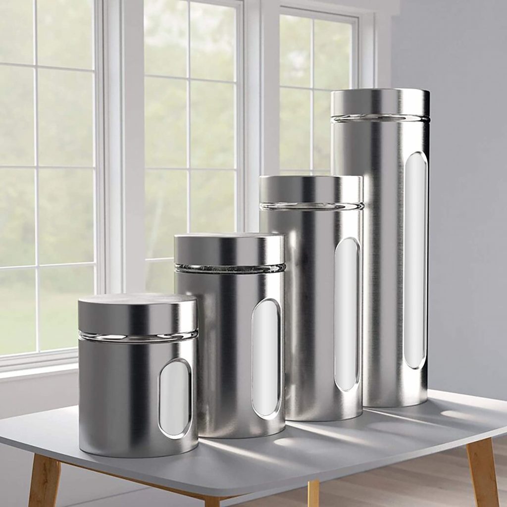 Quality Stainless Steel Canister Set for Kitchen Counter with Glass