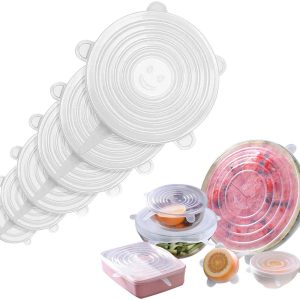 Silicone Stretch Lids, 6 Pack Reusable Silicone Lids, Durable Food Storage Silicone Covers for Bowl, 6 Sizes to Meet Most Containers to Keep Food Fresh, Microwave Safe - Easy Clean