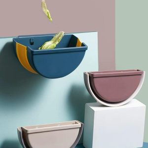 smartware Hanging Trash Wall Mounted Waste Bin， Mini Foldable Garbage Trash Can for Cabinet Car Bedroom Bathroom&Outdoor Garbage Trashcan (Navy Blue)