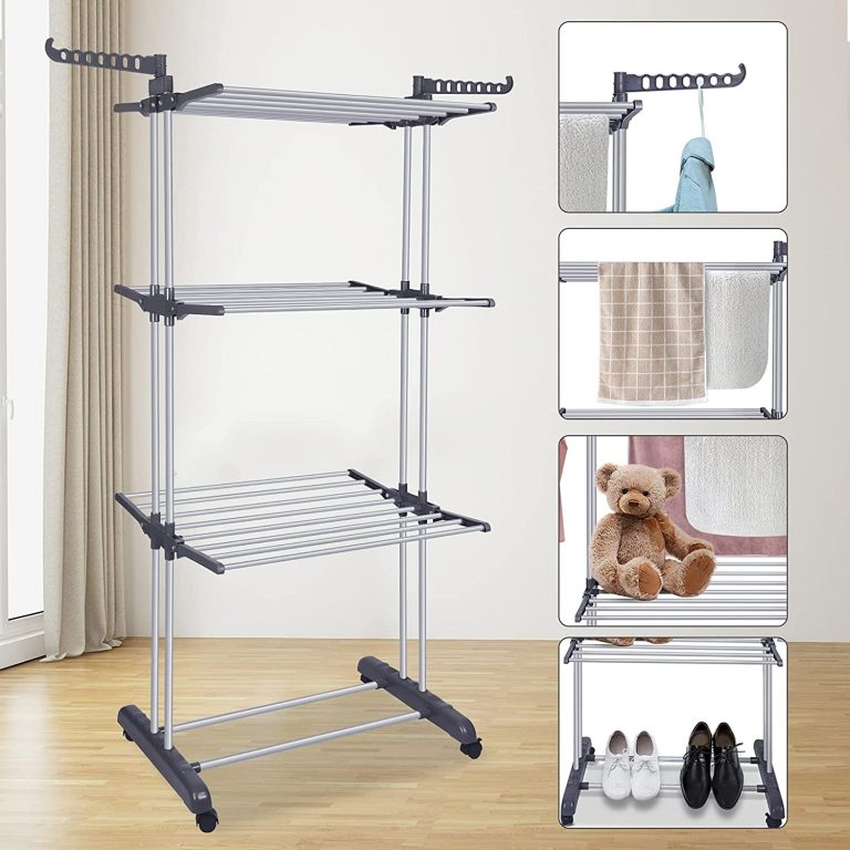 Smartware Clothes Drying Rack Folding Clothes Rail 3 Tier Clothes Horses Rack Stainless Steel