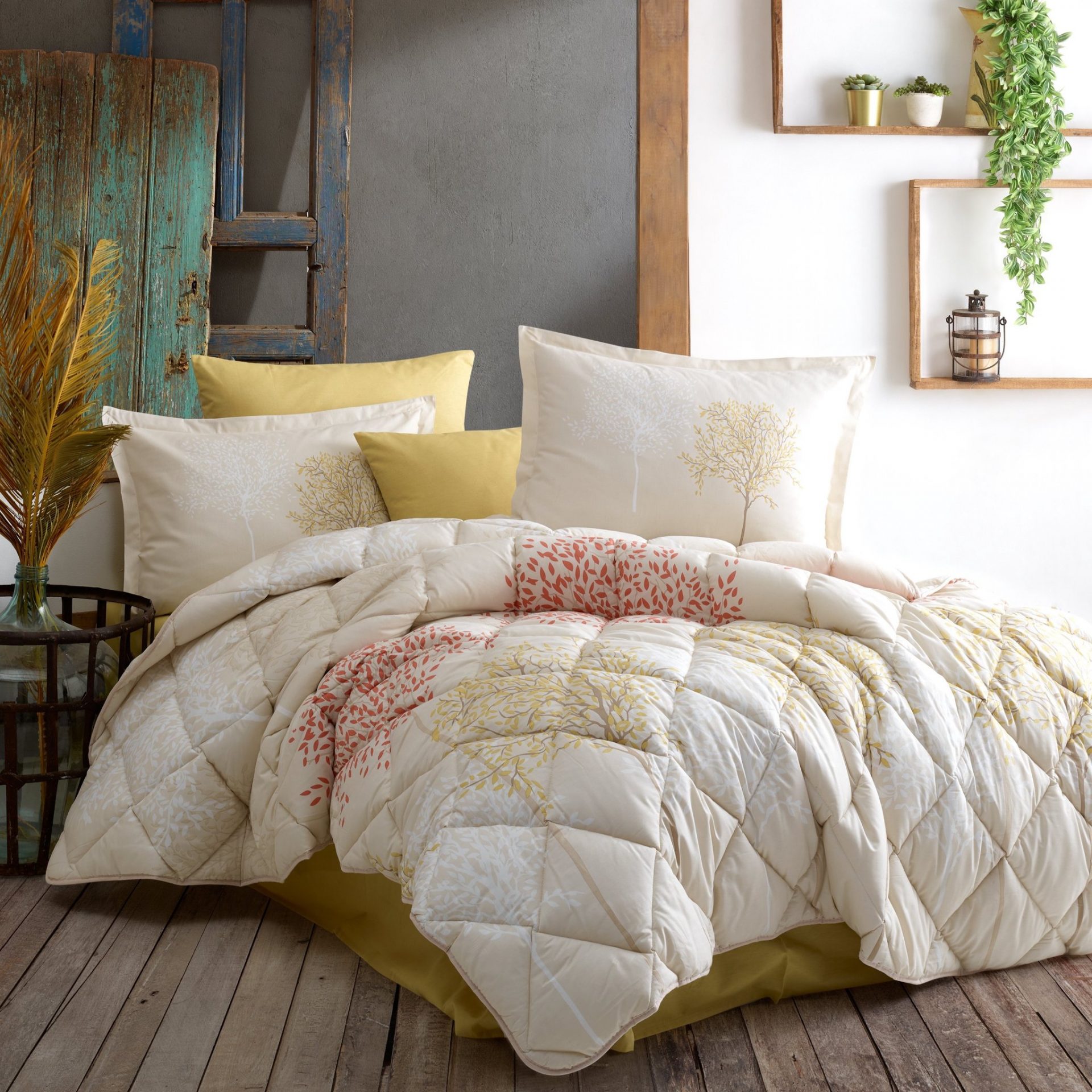 3pcs Floral Comforter Set Duvet Bed Sets with 2 Pillow Shams Queen 