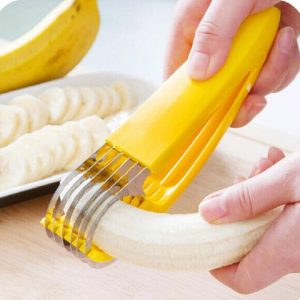 Banana R50 Slicer for Kitchen Tools, ABS + Stainless Steel Fruit Salad Peeler Cutter, Easy Handle 2.1x1.8x7.1 Inch Kids Vegetable Chopper, Dishwasher Safe for Cucumber, Sausage, Strawberry, Grape