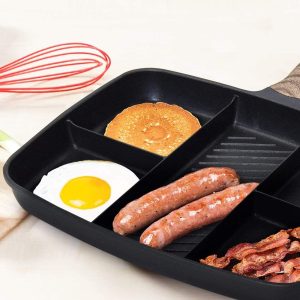 ESLITE LIFE Divided Frying Grill Pan Nonstick All-In-One Breakfast Pan 5 Section Meal Skillet Induction Compatible