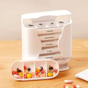 7-Day Pill Organizer With AM/PM Divider, 4-Compartment Large Capacity Pill Box - Large Capacity Portable Daily Medication Storage Box
