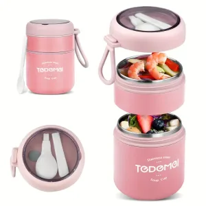 LOCSEE 710ml Stainless Steel Lunch Box with Folding Spoon - Leakproof, Insulated Bento Box for School, Office, Camping & Picnics - Dishwasher Safe, Stackable Design