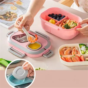 1pc Adults Bento Lunch Box, Salad Container, Large 40.5oz Salad Bowl, Bento-Style Tray For Toppings, 3oz Sauce Container For Dressings, With Reusable Fork And Knife
