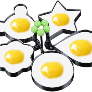Stainless Steel Egg Molds, 5 Pack 3.5 Inch Different Shape Silver Egg Ring Molds for Cooking and Griddle of Egg, Flapjack, and Bread and Chocolate (5)