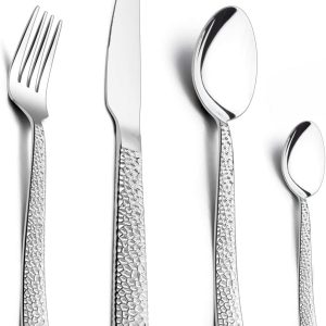 Smartware Hammered Silverware 24pcs Set for 6, 18/10 Stainless Steel Heavy Duty Flatware Set, Tableware Cutlery Utensil Sets for Home Restaurant Dishwasher Safe