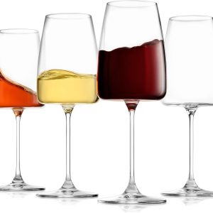 Luxury Wine Glasses Set of 4 | Handmade In Europe | 14oz Premium Crystal Red & White Long Stem Wine Glasses | Unique Modern Shape, Packaged In Beautiful Ready-to Gift, Gift Box