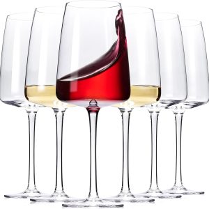 Wine Glasses Set 6-Red and White Wine Glasses for Daily Wine Tasting【 Tapered shape&Dishwasher Safe】 Hand Blown Wine Glasses18oz