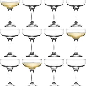 LAV 12x Clear 235ml Misket Glass Champagne Saucers - Vintage Glass Espresso Martini Prosecco Wine Gin Coupe Glasses Gift Set
