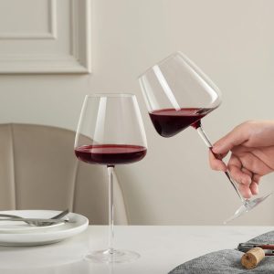 Red Wine Glasses Set of 4, Hand Blown Crystal Wine Glass 18oz, Thin Rim, Long Stem White Wine Glasses for Wedding, Christmas, Birthday Gift