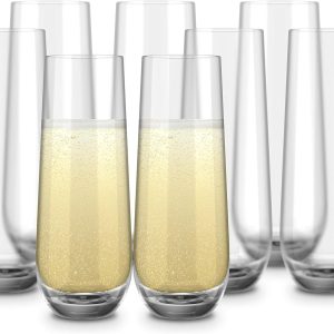 Smartware champagne Flutes, Champagne Glasses, Mimosa Glasses, Stemless Champagne Flutes, Set of 8, 9.4oz, Rose, Prosecco, for Weddings and Parties, Dishwasher Safe