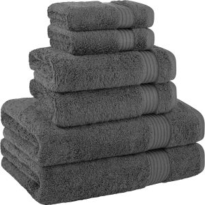 Cotton Paradise 6 Piece Towel Set, 100% Turkish Cotton Soft Absorbent Towels for Bathroom, 2 Bath Towels 2 Hand Towels 2 Washcloths, Gray Towel Set